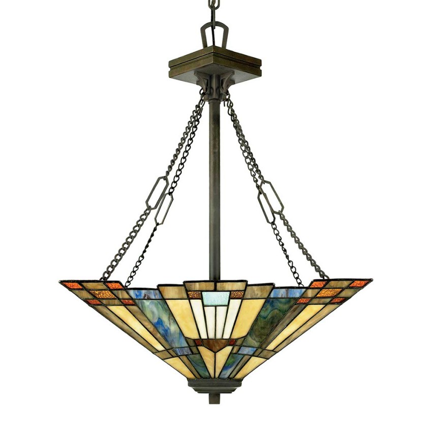 Klassische Tiffany-Stil Hängeleuchte 3 Lichter Glasschirm Inglenook Aktion