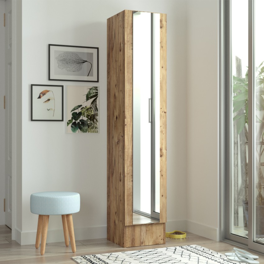 Schuhschrank aus Holz mit Spiegeltür 3 Einlegeböden 36x36x180cm Torge Aktion Schuhschrank aus Holz mit Spiegeltür 3 Einlegeböden 36x36x180cm Torge Aktion