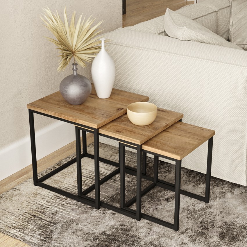 3er-Set Couchtische im Industriestil Holz Metall schwarz Leron Aktion 3er-Set Couchtische im Industriestil Holz Metall schwarz Leron Aktion