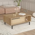 90x60cm Wohnzimmer Couchtisch aus Holz mit Rattan-Effekt Container Tür Micheau Aktion
