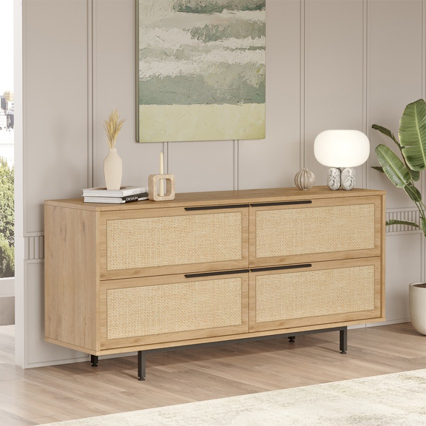 Rattan-Effekt 4-türige Küchenanrichte aus Holz Dhunnan Aktion Rattan-Effekt 4-türige Küchenanrichte aus Holz Dhunnan Aktion