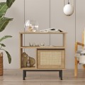 Wohnzimmerschrank 60x26x60cm Holz 2 Regale Tür Rattan-Effekt Opoli Aktion
