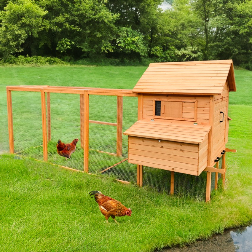 Großer erhöhter Gartenhühnerstall aus Holzgeflecht Brutbereich 370x174x172 Hegg Aktion