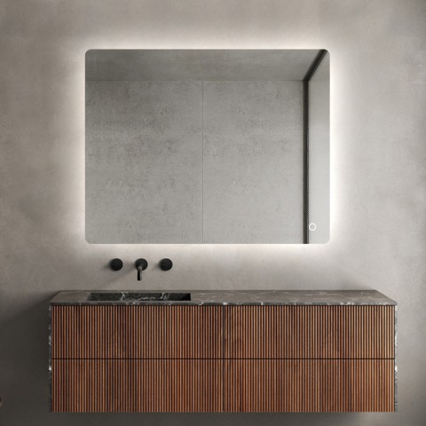 Rechteckiger Badezimmerspiegel 60x80cm hintergrundbeleuchtet LED-Lichter Strokkur M Aktion