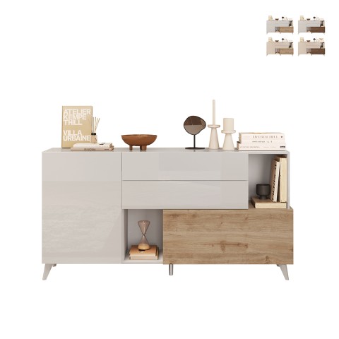 Küchenanrichte Wohnzimmer 2 Türen 2 Schubladen Holz weiß 181x42x94cm Kamie Aktion