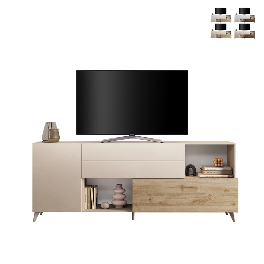 Modernes Küchen Sideboard Wohnzimmer weißes Holz 2 Türen Schubladen Maditha Angebot Modernes Küchen Sideboard Wohnzimmer weißes Holz 2 Türen Schubladen Maditha Angebot