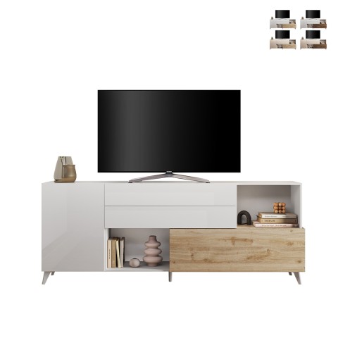 Modernes Küchen Sideboard Wohnzimmer weißes Holz 2 Türen Schubladen Maditha Aktion