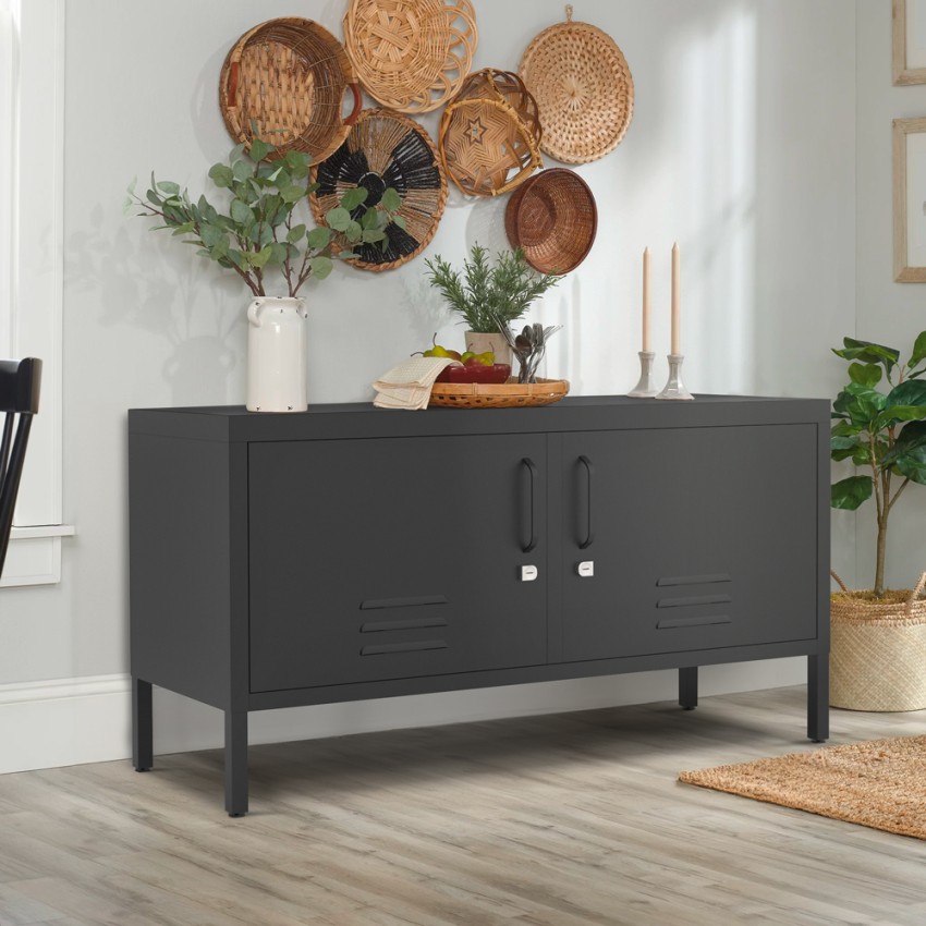Schwarzer Metall-TV-Schrank im Industriestil 2 Türen 115x40x60 Tronador Aktion