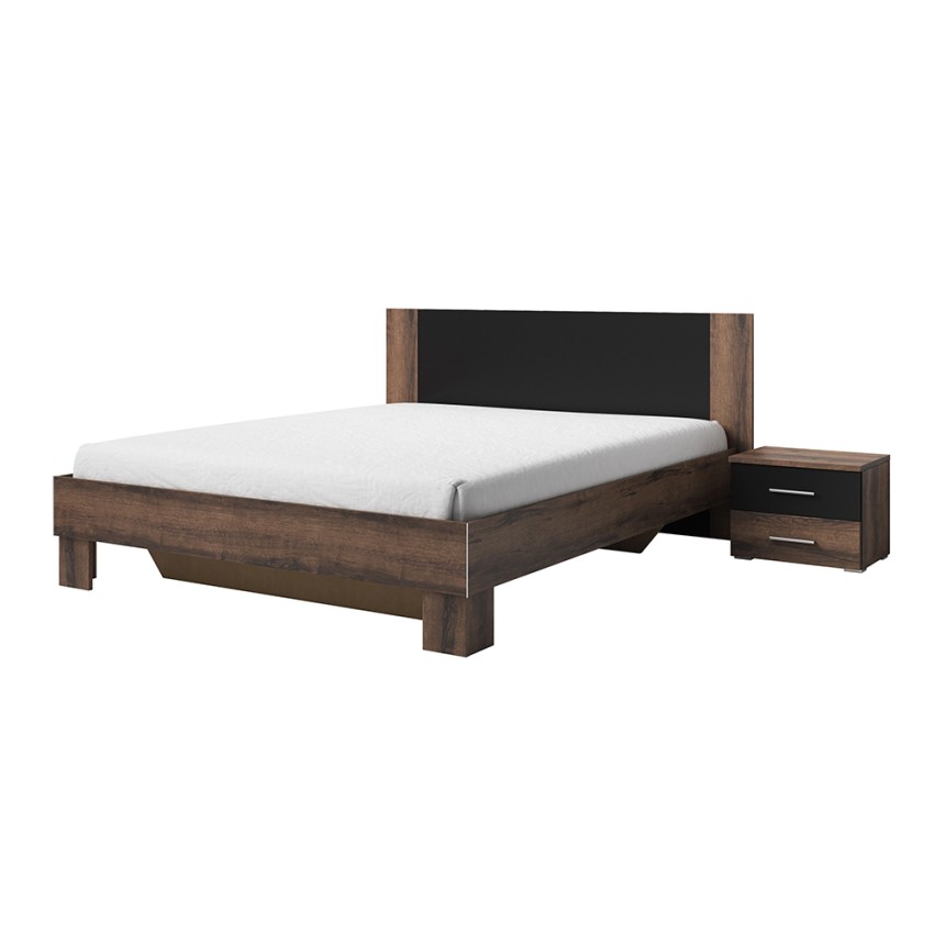 Doppelbett 160x200 2 Nachttische schwarz Eiche Lattenrost Kivel Aktion Doppelbett 160x200 2 Nachttische schwarz Eiche Lattenrost Kivel Aktion