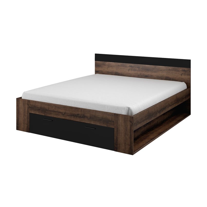 Stauraum-Doppelbett 160x200cm schwarz Eiche Lattenrost Bayda Aktion Stauraum-Doppelbett 160x200cm schwarz Eiche Lattenrost Bayda Aktion