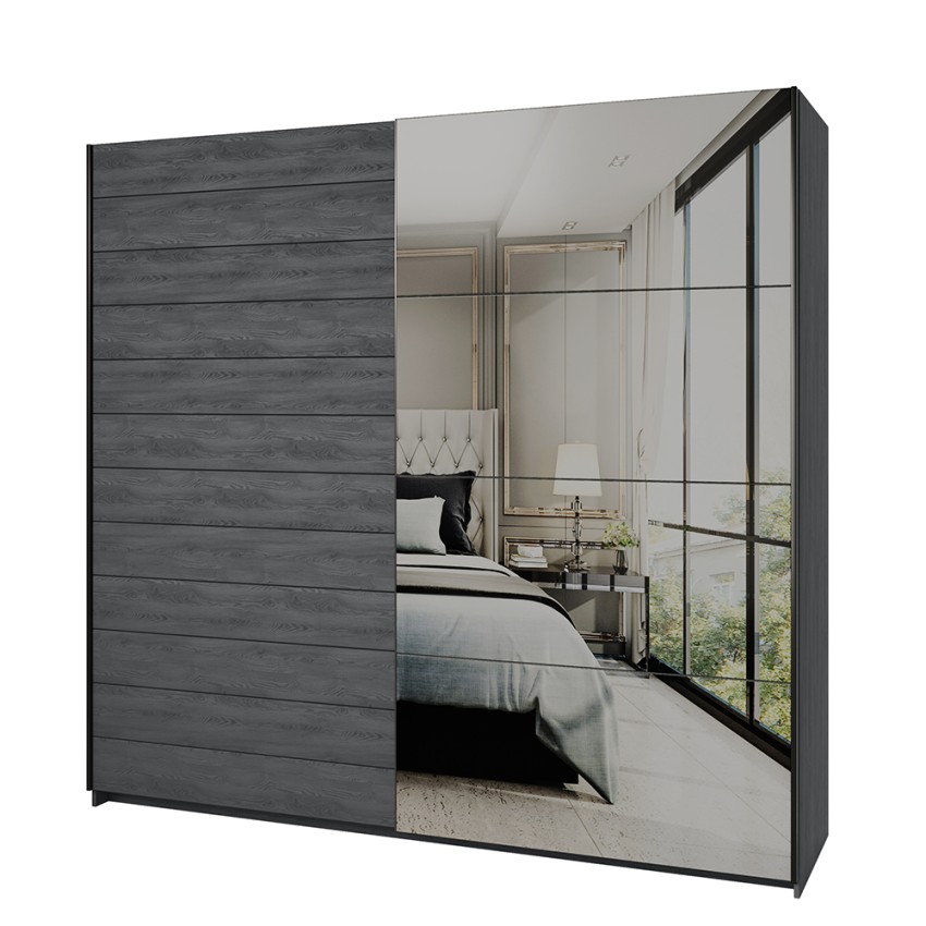 Kleiderschrank Schiebetüren Spiegel 220x61x210 Eiche dunkel Wamin Aktion Kleiderschrank Schiebetüren Spiegel 220x61x210 Eiche dunkel Wamin Aktion