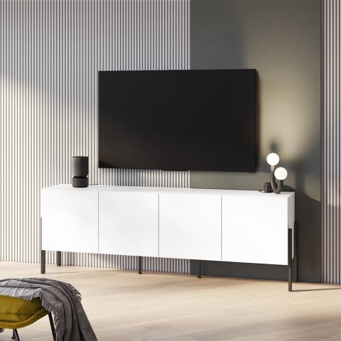 Moderner Design-Wohnzimmer-TV-Schrank weiß 4 Türen 200x40x69cm Gardon Aktion
