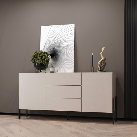 Moderne beige Küche Anrichte Wohnzimmer 3 Schubladen 2 Türen 184x40x89cm Sibel Aktion