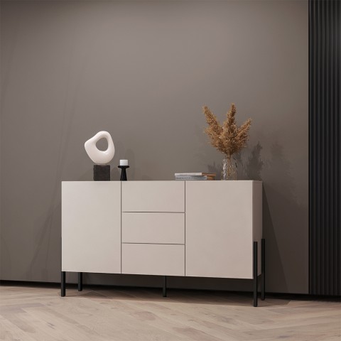 Moderne Küchenanrichte 3 Schubladen 2 Türen beige 154x40x89cm Autrey Aktion
