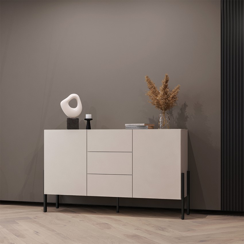 Moderne Küchenanrichte 3 Schubladen 2 Türen beige 154x40x89cm Autrey Aktion Moderne Küchenanrichte 3 Schubladen 2 Türen beige 154x40x89cm Autrey Aktion