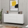 Moderne weiße Wohnzimmeranrichte 3 Schubladen 2 Türen 140x35x63cm Mehdi Rabatte