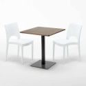 Quadratisch Tisch Holzeffekt 70x70 cm mit 2 Bunten Stühlen Paris Melon Maße