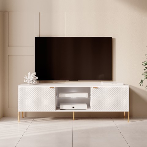 Moderner Design-Wohnzimmer-TV-Schrank 160cm weiß 2 Türen LED Sancy Aktion