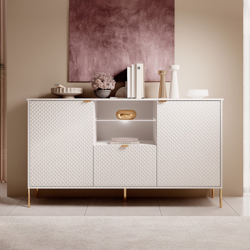 Moderne weiße Anrichte 3 Türen Küche Wohnzimmer LED Sandani Aktion Moderne weiße Anrichte 3 Türen Küche Wohnzimmer LED Sandani Aktion