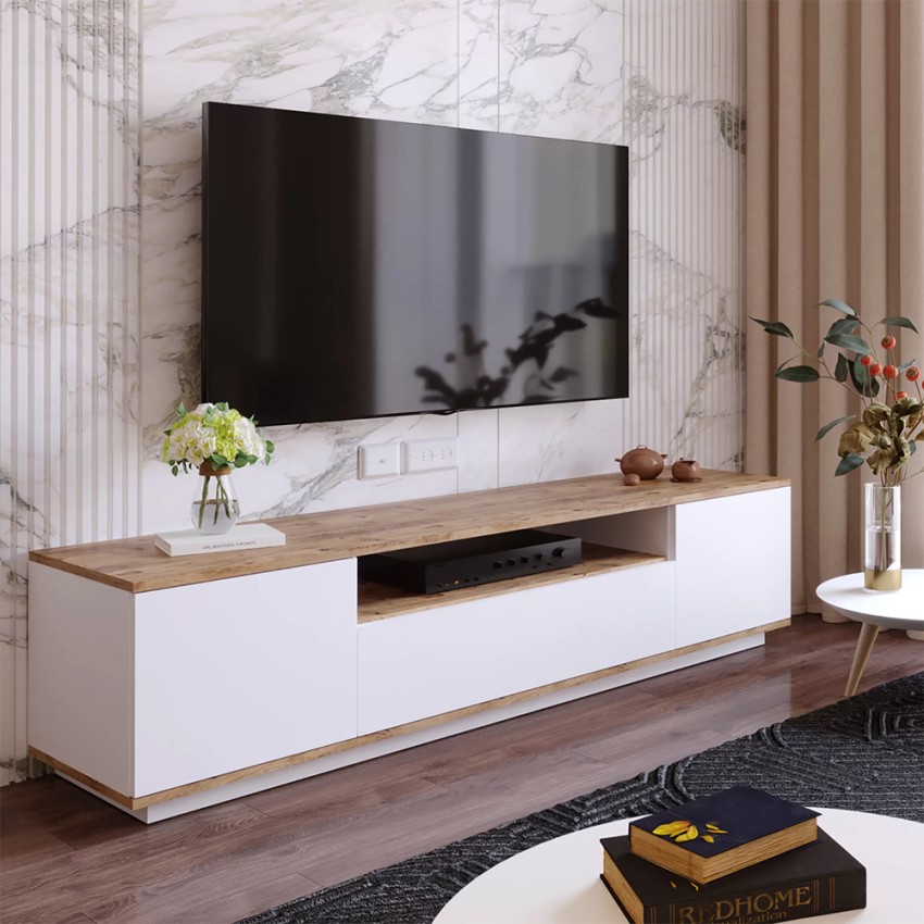 TV-Schrank 180cm Wohnzimmer modernes Design 3 Türen weißes Holz Nirrat Aktion TV-Schrank 180cm Wohnzimmer modernes Design 3 Türen weißes Holz Nirrat Aktion