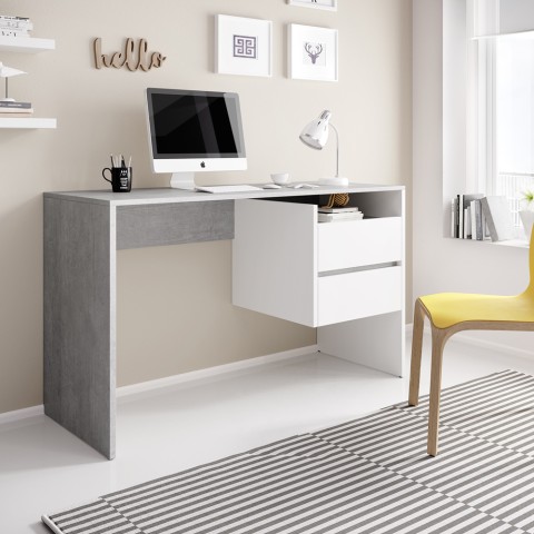 Design Bürotisch mit 2 Schubladen weiß modern grau Riley Aktion