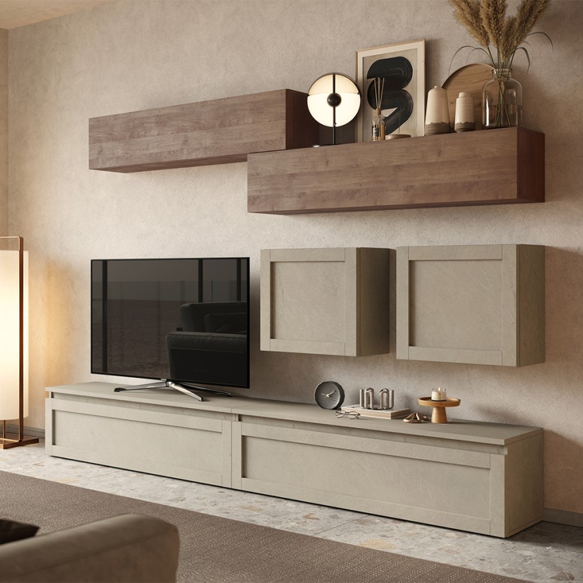 Moderne TV-Wohnzimmer 4 Hängeschränke in Holz Infinity 01 Aktion Moderne TV-Wohnzimmer 4 Hängeschränke in Holz Infinity 01 Aktion