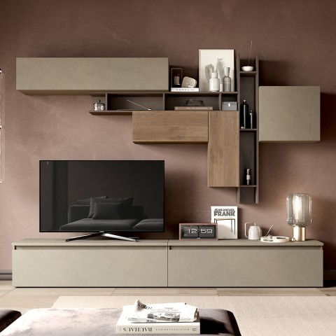 Wohnwand aus Holz TV-Schrank modernes Bücherregal Infinity 05 Aktion