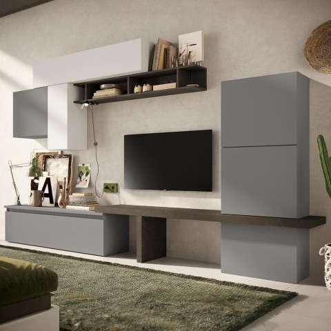 Moderne Wohnzimmer TV-Wandschrank weiß grau schwarz Infinity 06 Aktion