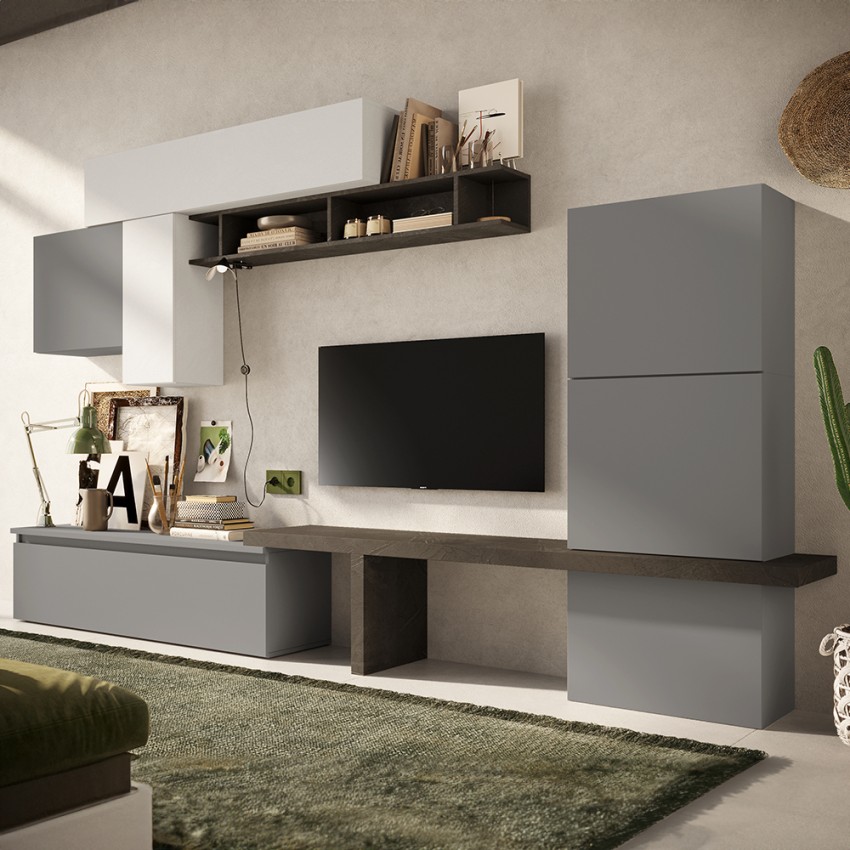 Moderne Wohnzimmer TV-Wandschrank weiß grau schwarz Infinity 06 Aktion