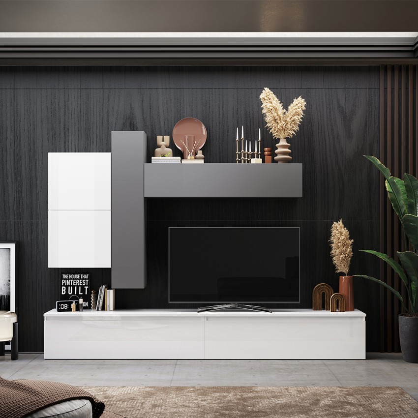 Grau-weißes Design Zeitgenössischer TV-Wandschrank Infinity 07 Aktion Grau-weißes Design Zeitgenössischer TV-Wandschrank Infinity 07 Aktion
