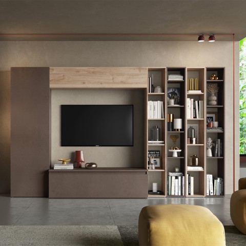Moderne Wohnwand mit TV-Regal aus Holz grau-weiß Infinity 10 Aktion