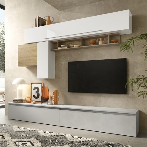Modernes TV-Wandregal weiß glänzend Holzregal Infinity 17 Aktion