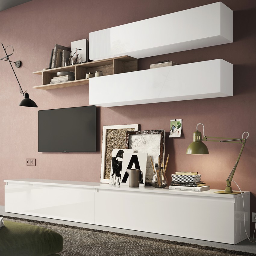 Moderne Wohnwand Weiß TV-Möbel Regal Infinity 21 Aktion Moderne Wohnwand Weiß TV-Möbel Regal Infinity 21 Aktion