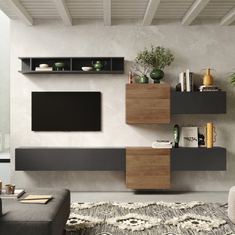 Moderne grau-weiße hängende TV-Wandeinheit aus Holz Infinity 22 Aktion