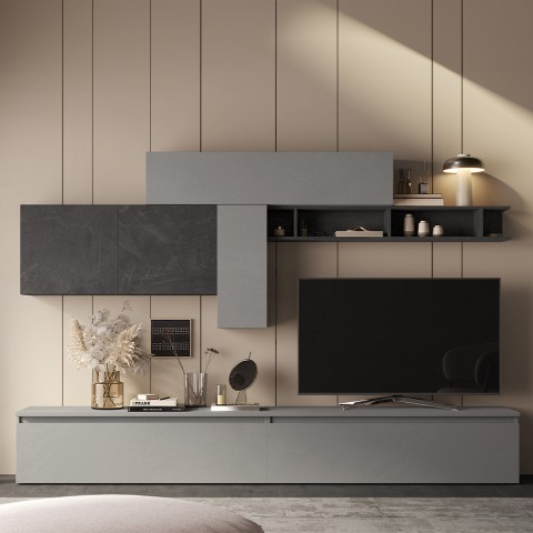 Moderne Design Wohnzimmerwand grau schwarz Regal Infinity 23 Aktion