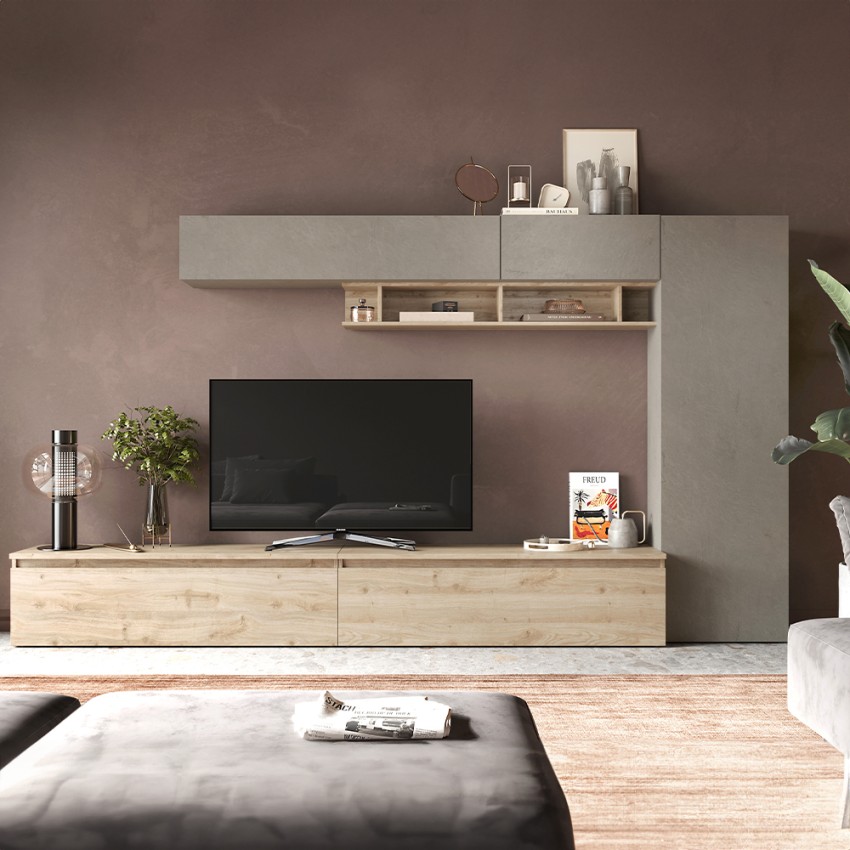Moderne Wohnwand TV-Schrank Regal graues Holz Infinity 31 Aktion Moderne Wohnwand TV-Schrank Regal graues Holz Infinity 31 Aktion