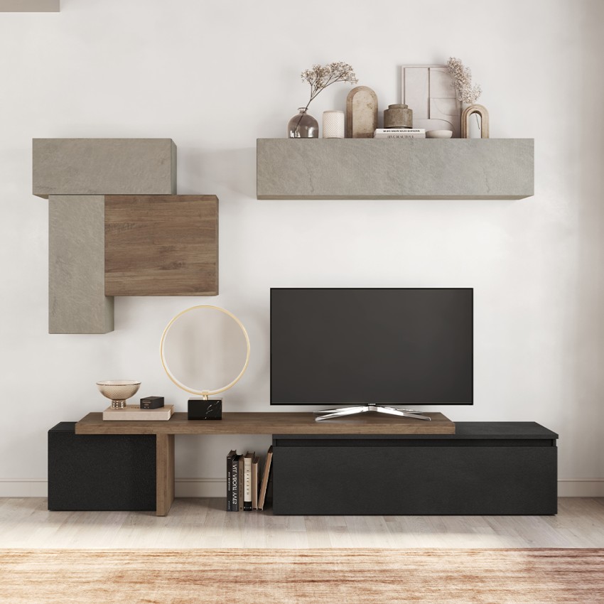 Moderne Wohnwand TV Holz Schwarz Hängemöbel Grau Infinity 34 Aktion Moderne Wohnwand TV Holz Schwarz Hängemöbel Grau Infinity 34 Aktion