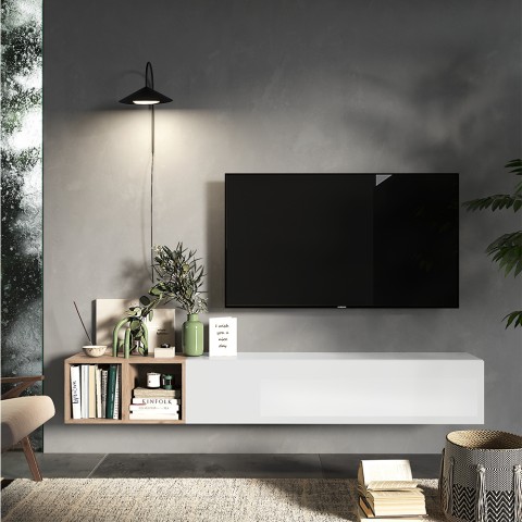 Moderner minimalistisch hängender TV-Schrank mit Holzregalen Infinity 49 Aktion