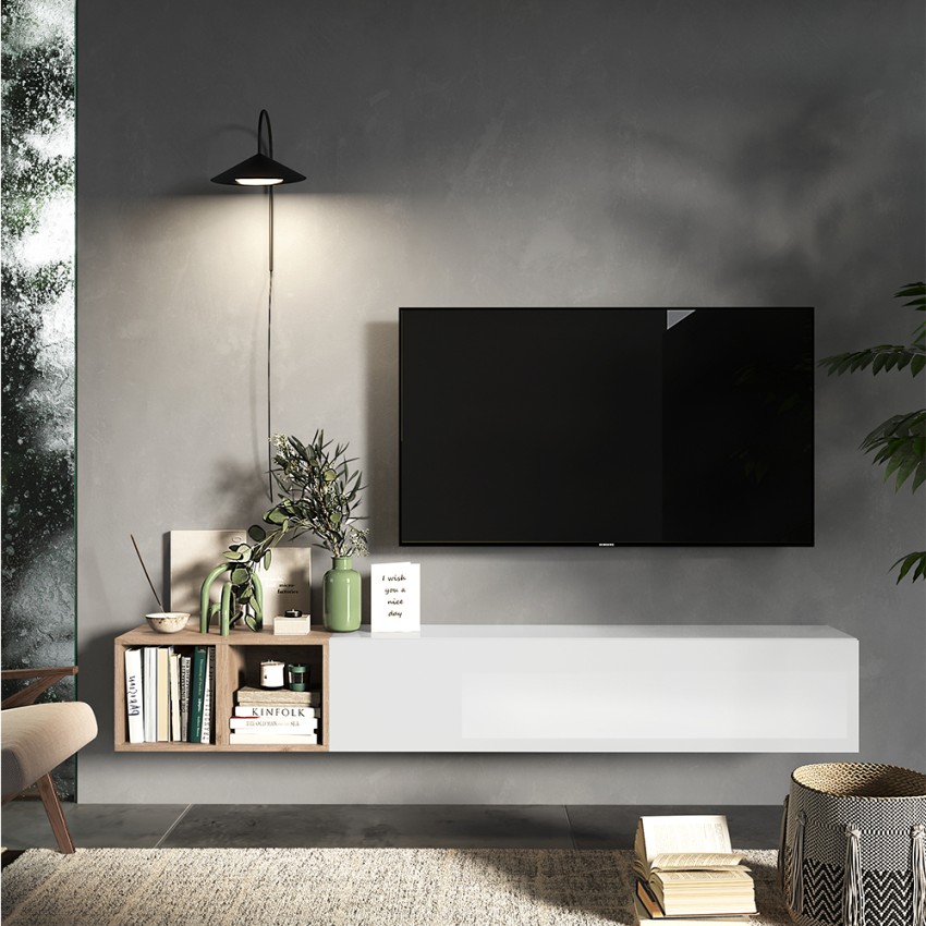 Moderner minimalistisch hängender TV-Schrank mit Holzregalen Infinity 49 Aktion