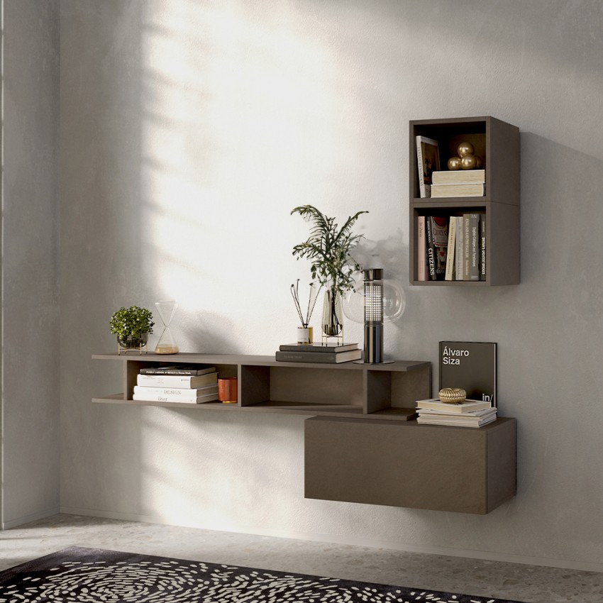 Moderner wandmontierter Flurhänger Infinity 61, platzsparend, aus grauem Holz Aktion Moderner wandmontierter Flurhänger Infinity 61, platzsparend, aus grauem Holz Aktion
