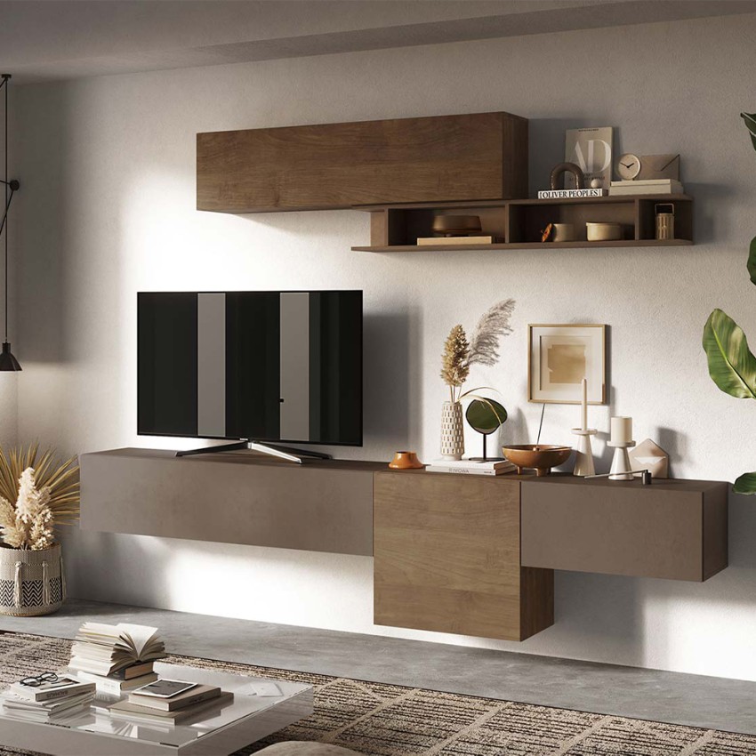 Moderne hängende TV-Wand mit Holzregal Fantasy 02 Aktion Moderne hängende TV-Wand mit Holzregal Fantasy 02 Aktion