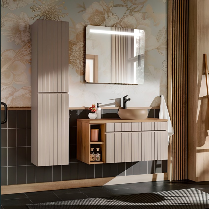 Wandbadezimmerschrank Waschbecken beige Spiegel Kleiderschrank Coast 100 SNA Aktion Wandbadezimmerschrank Waschbecken beige Spiegel Kleiderschrank Coast 100 SNA Aktion