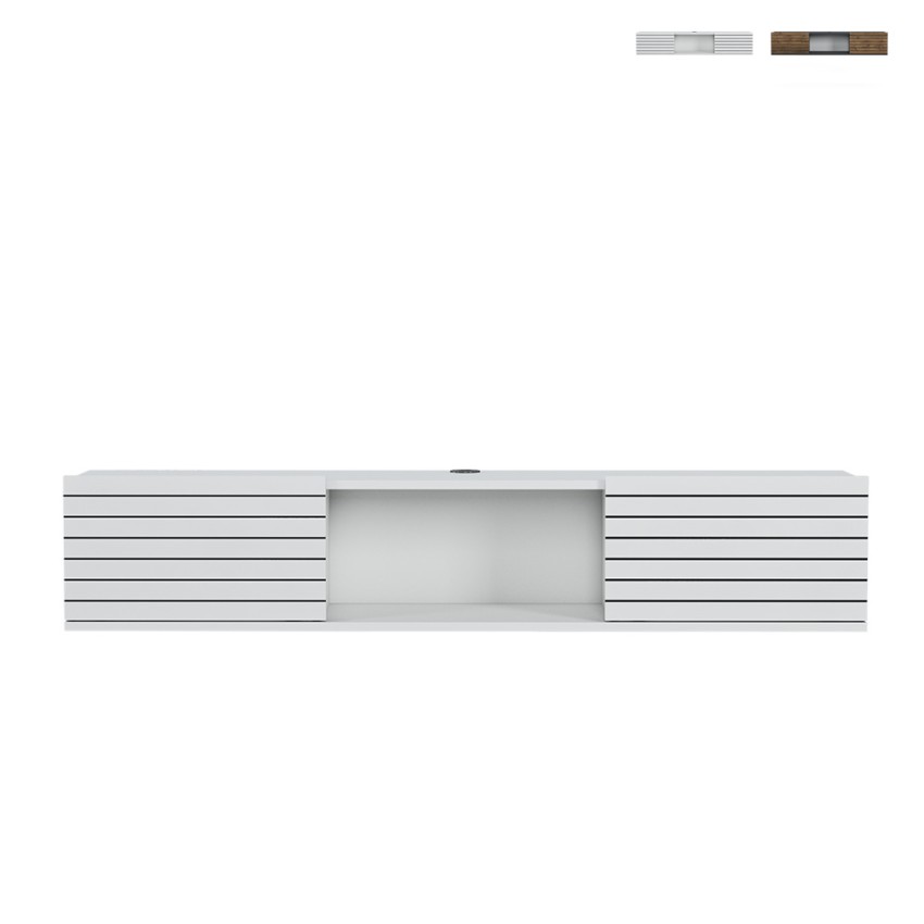Wandmontierter TV-Ständer Minimal Modern Style Holz Weiß Schwarz Elano Verkauf Wandmontierter TV-Ständer Minimal Modern Style Holz Weiß Schwarz Elano Verkauf