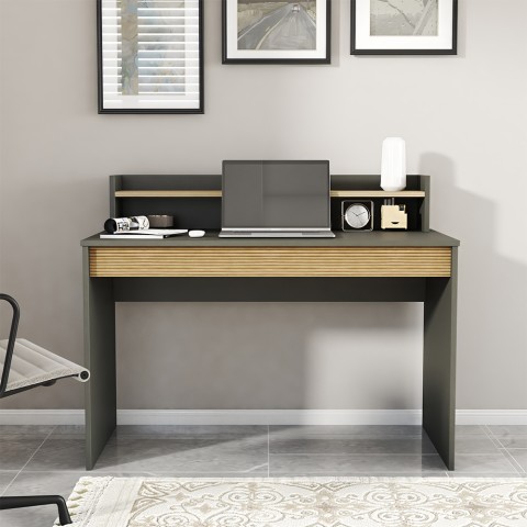 Schwarzer moderner Designschreibtisch aus Holz mit aufklappbarem Bücherregal 120cm Heaton Aktion