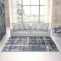 Kurzfloriger Wohnzimmerteppich Blau Grau modernes Design Double BLU001 Aktion