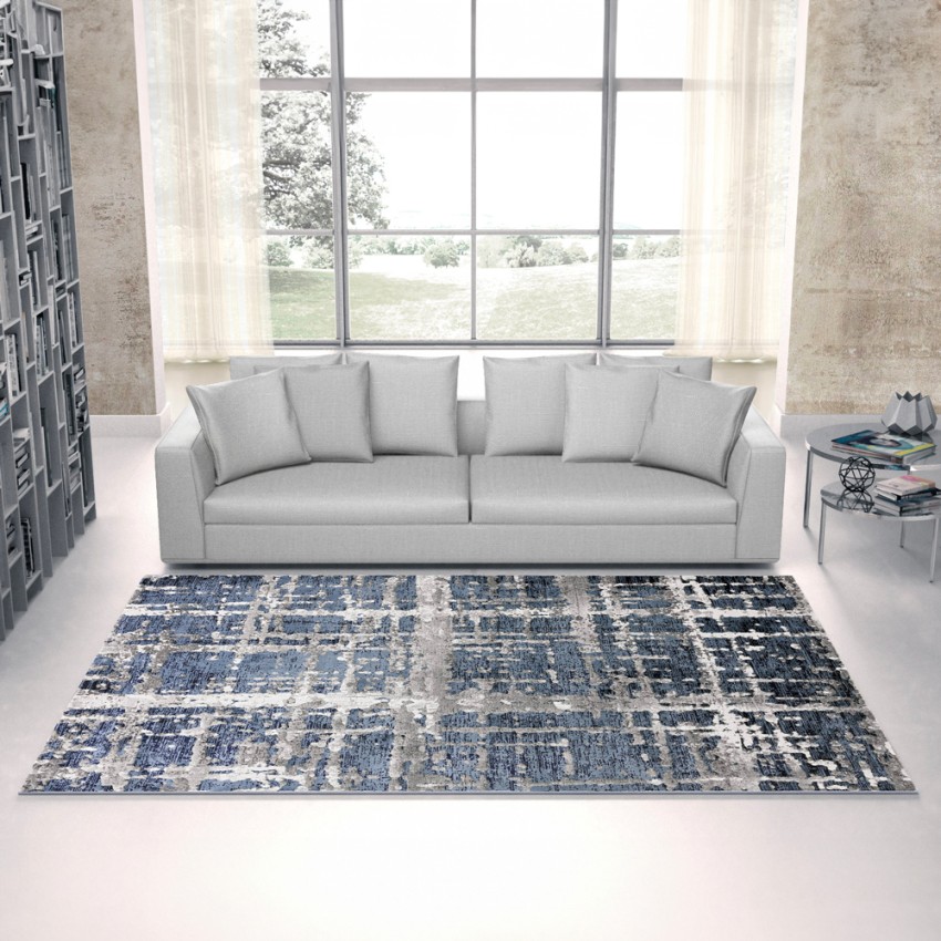 Kurzfloriger Wohnzimmerteppich Blau Grau modernes Design Double BLU001 Aktion Kurzfloriger Wohnzimmerteppich Blau Grau modernes Design Double BLU001 Aktion