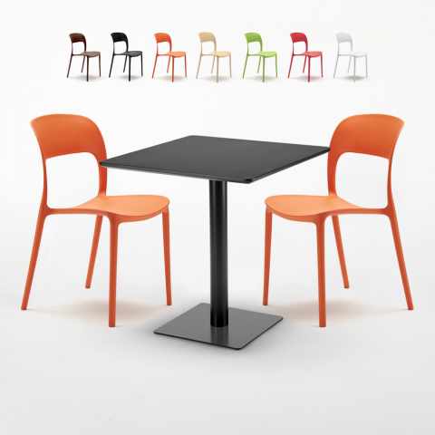 Schwarz Tisch Quadratisch 70x70 cm Bunte Stühle Restaurant Kiwi Aktion