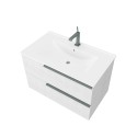 Weißer 80 cm langer wandmontierter Badezimmerschrank mit Waschbecken und LED-Spiegel Oikos 80 Sales