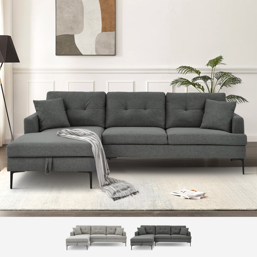 3-Sitzer-Ecksofa mit Stauraum-Halbinsel in grauem Stoff Tangeri Aktion