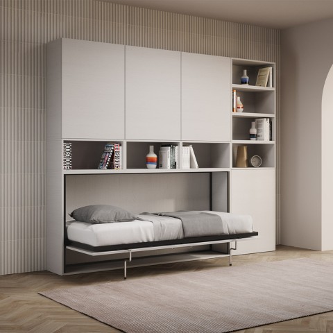 Weißes Klappbett für Einzelmatratze, platzsparend, horizontal, Kando E Aktion